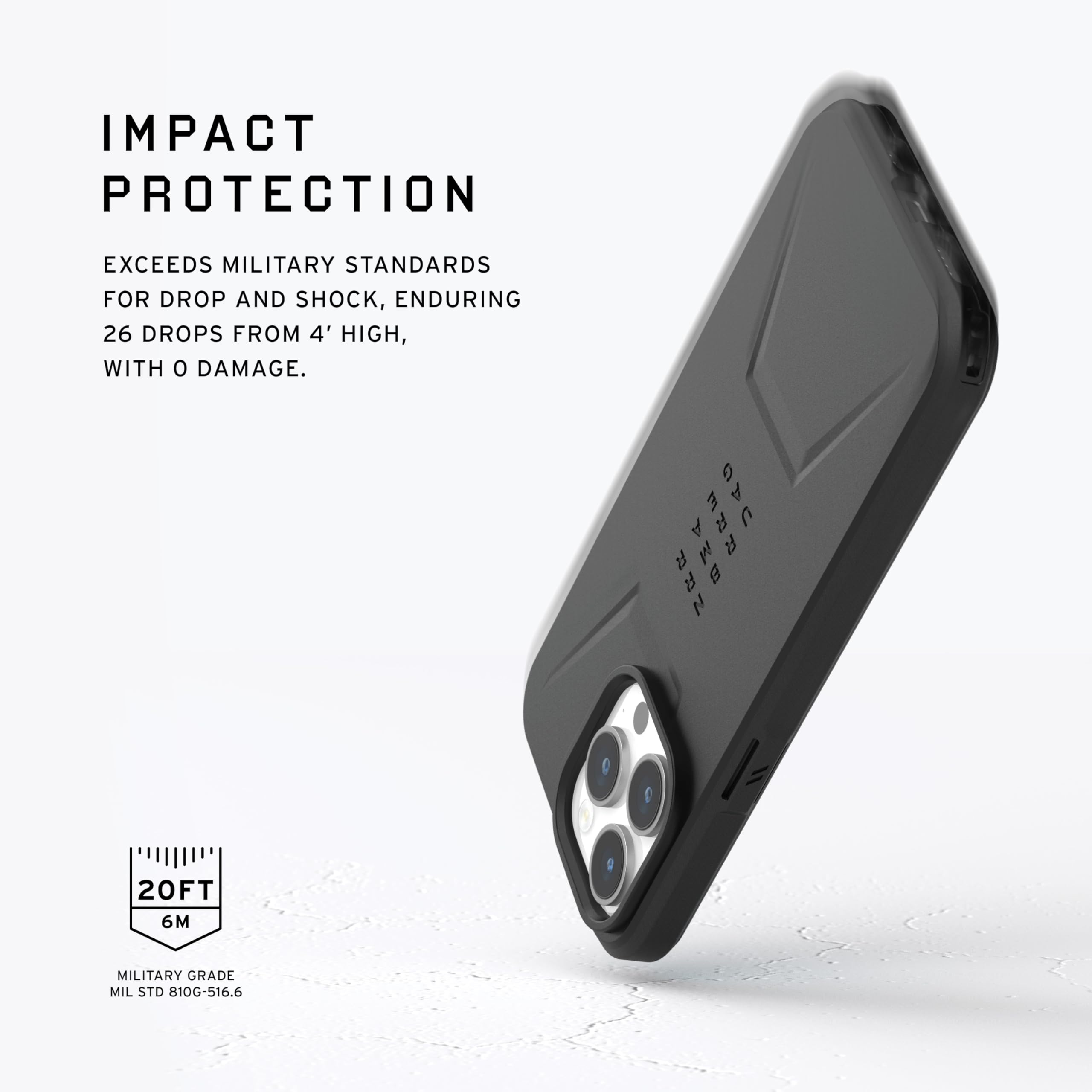URBAN ARMOR GEAR UAG Case [Updated Version] Compatible with iPhone 15 Pro Case 6.1" Civilian Black Built-in Magnet Compatible with MagSafe Charging Rugged Mil-Grade Dropproof Protective Cover - Image 3