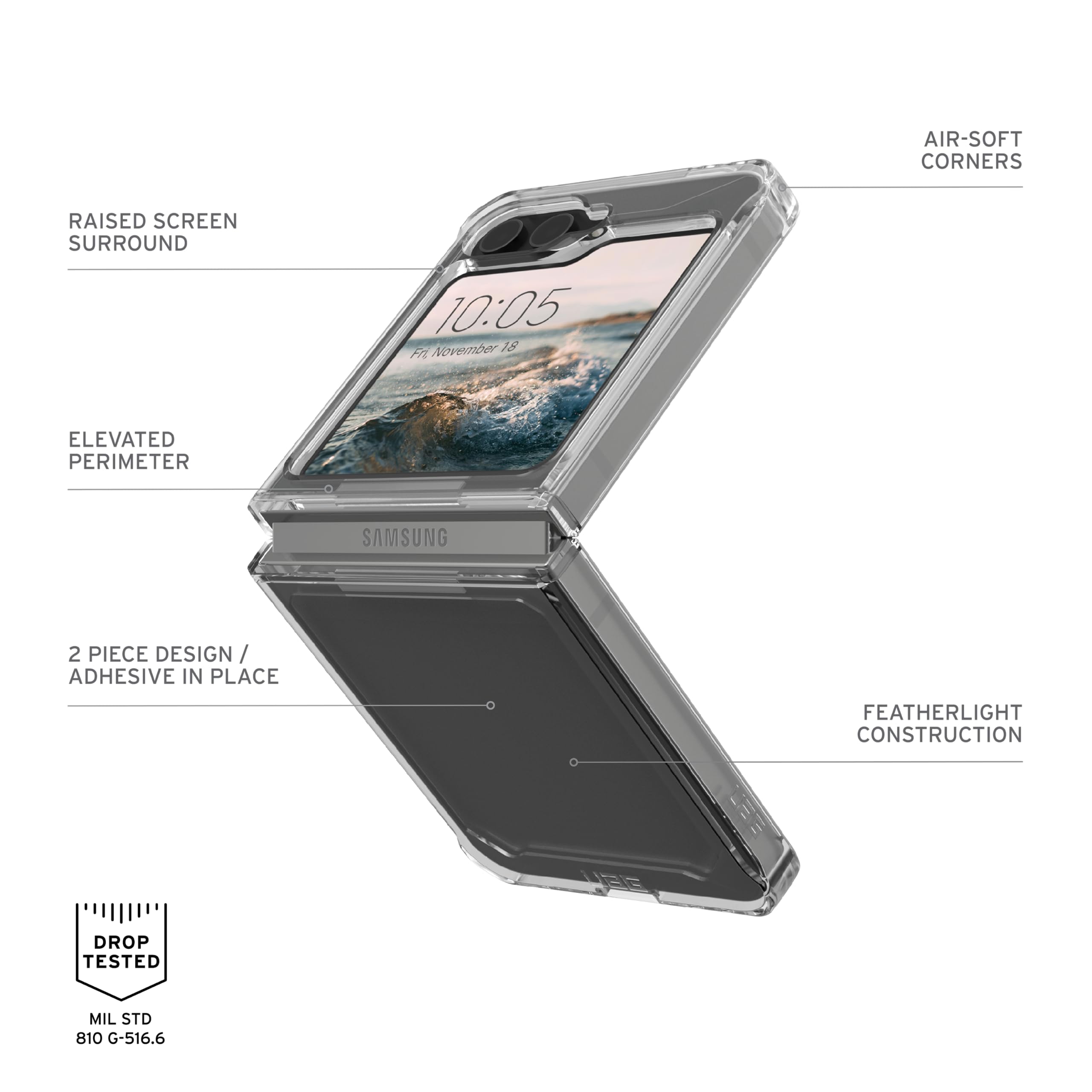 URBAN ARMOR GEAR UAG Designed for Samsung Galaxy Z Flip 7 FE/Flip 6 Case Plyo Ice, Rugged Anti-Yellowing Transparent Clear Military Grade Dropproof Slim Protective Cover - Image 4