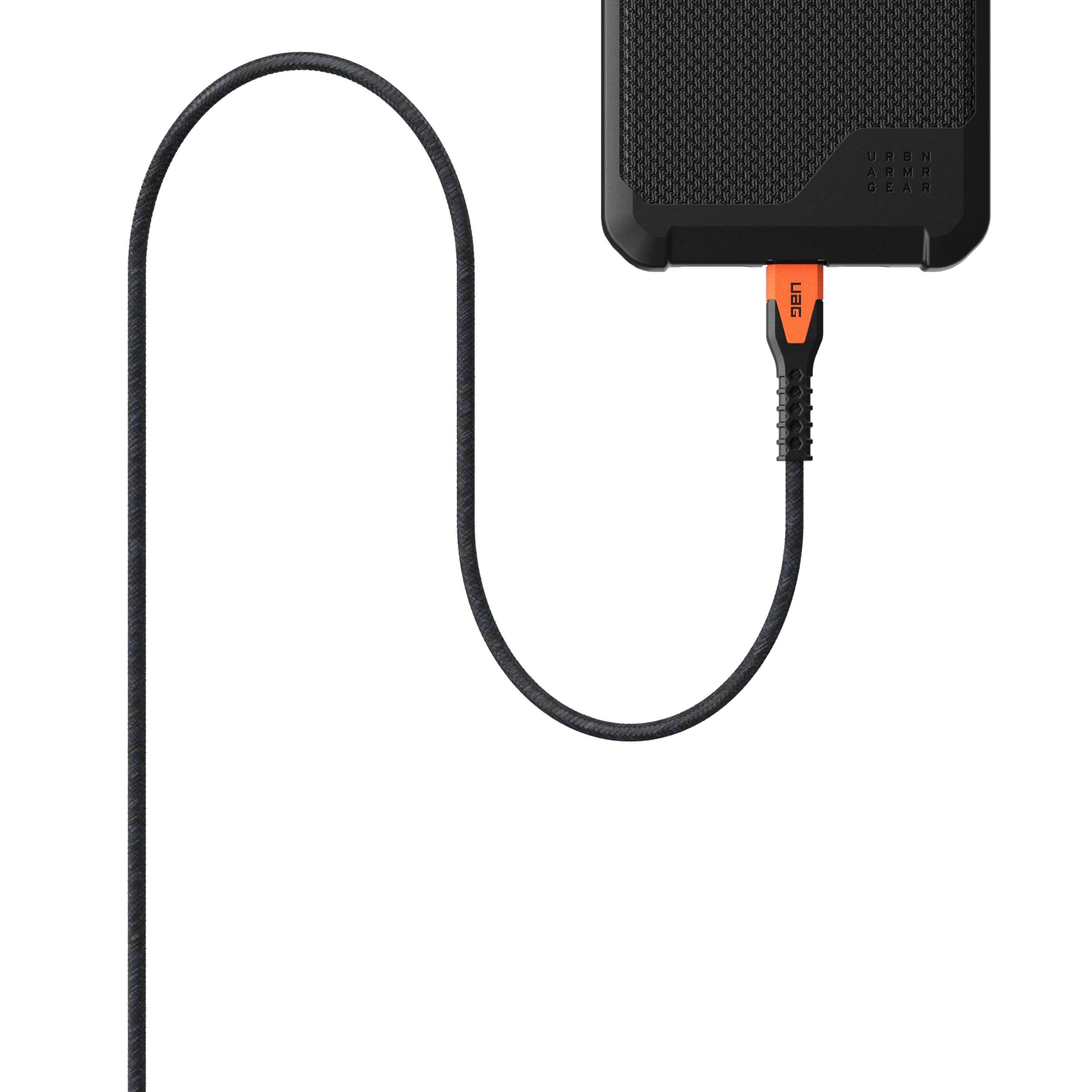 URBAN ARMOR GEAR UAG Rugged Kevlar Core USB-C to Lightning Cable 5ft/1.5m 30W MFi Certified Reinforced Fast iPhone Charger for iPhone 14 Pro Max, iPhone 13 and Earlier Black/Orange - Image 3
