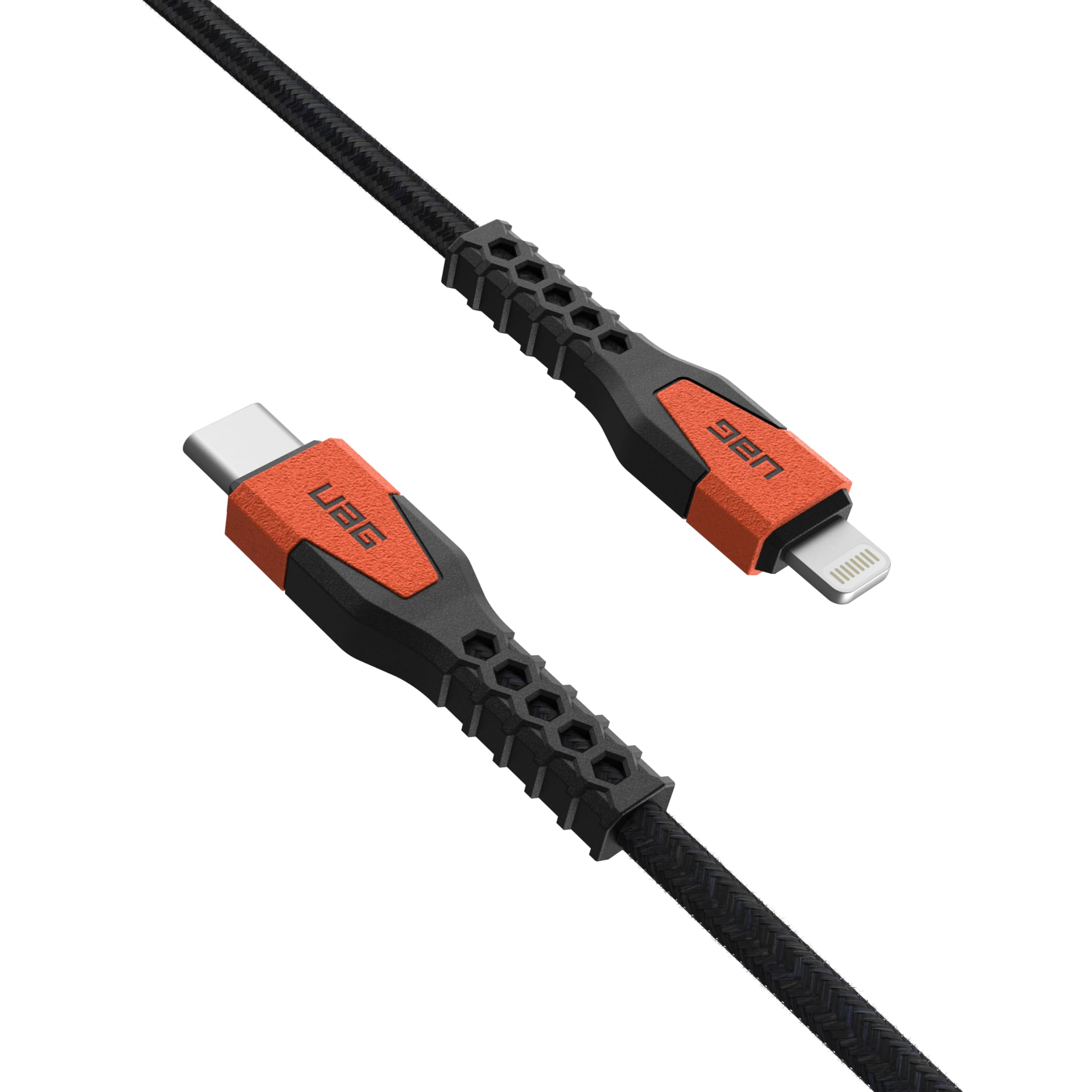 URBAN ARMOR GEAR UAG Rugged Kevlar Core USB-C to Lightning Cable 5ft/1.5m 30W MFi Certified Reinforced Fast iPhone Charger for iPhone 14 Pro Max, iPhone 13 and Earlier Black/Orange - Image 4