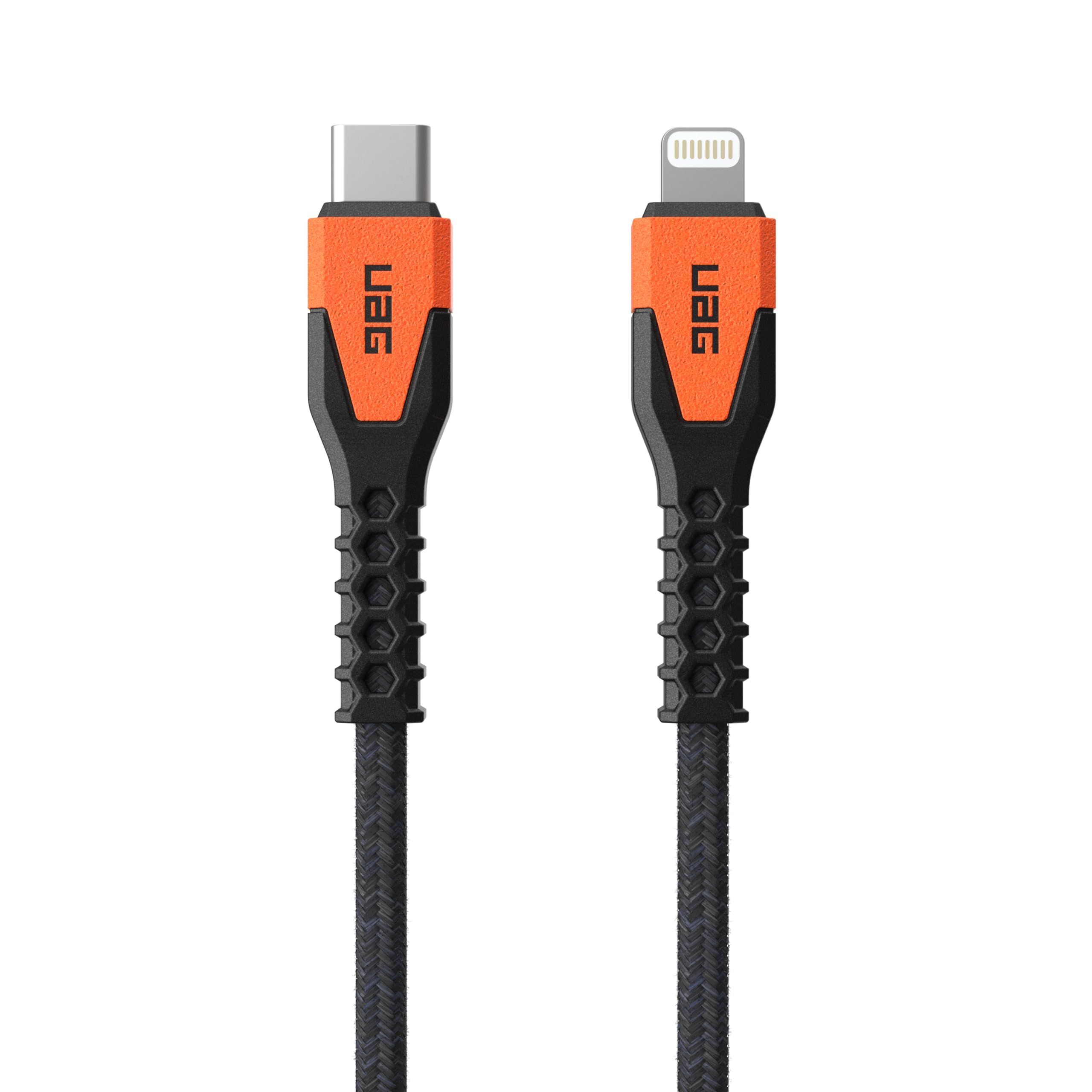 URBAN ARMOR GEAR UAG Rugged Kevlar Core USB-C to Lightning Cable 5ft/1.5m 30W MFi Certified Reinforced Fast iPhone Charger for iPhone 14 Pro Max, iPhone 13 and Earlier Black/Orange - Image 6